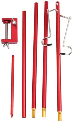 QOXEZY Palo per lampada portatile pieghevole per esterni, 118 cm, in acciaio inox, con doppio gancio, adatto per campeggio, picnic e pesca