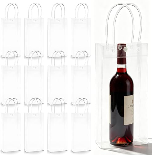VETOLAKA 12 stycken flaskkylare ispåse: 10 x 25 x 10 cm PVC ispåse flaskkylare, transparent champagnekylare, läckagesäker iväska med handtag för kall öl, vin, drycker, utomhus, camping