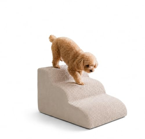 Escalera para Perros Medianos y Pequeños, Escalera de 3 peldaños, Rampa para Perros Antideslizante y Lavable Mascotas, Puff Mascotas Adaptable para Sofá y Cama, Rampa para Perro de Espuma