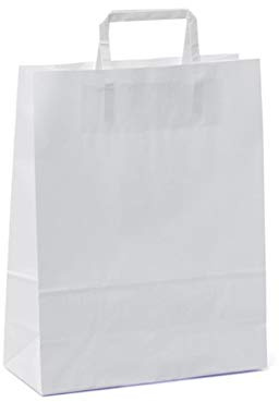 C.N. Shopper Carta Sacchetti di Carta con Manici Bianchi 32+17x45 cm 25 PZ Shopper Busta in Carta Kraft Bianca Borsa Ecologica per Negozi