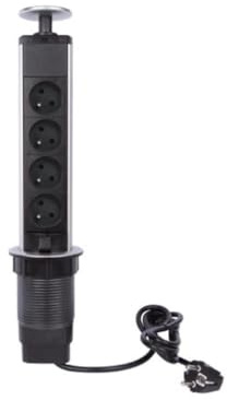 Perel Steckdosenturm, versenkbar, 4 Steckdosen Typ E, Montageloch 71 mm, Innenbereich, Schwarz/Grau