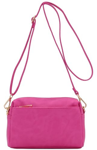 FashionPuzzle Bolso cruzado pequeño con triple cremallera, Fucsia, Talla única