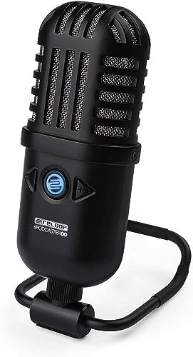 Reloop sPdocaster Go portable condenser microphone with integrated USB audio interface and stand for podcasting and vocal recording