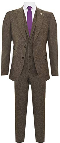 Tru Clothing Abito a 3 Pezzi Marrone da Uomo in Lana a Spina di Pesce Stile Anni '20 Blinders 42/36W