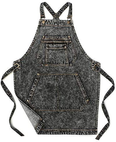 Jeanerlor - Denim Apron with Pockets for Hair Stylist Gardening Craftsmen Barista Women Hairdresser Jean Work Apron Cross Straps & Adjustable S to L (Black)