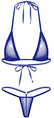 YOOJIA Kvinnors sexiga mikrostringtrosor brasiliansk bikini 2 delar baddräkt mini tankini push up bikini öppen behå push up bh push up badtopp med G-string snöre naken flesse, Kungsblå, One size