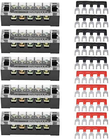 klemmleiste Klemmenleiste, 5 Stück zweireihig 5 Positionen 600V 15A Schraubklemmenblock + 10 vorisolierte Klemmenschutzleiste für Haushaltsgerat Elektronischen Schaltkreisen Maschinen (5 Position) Ers