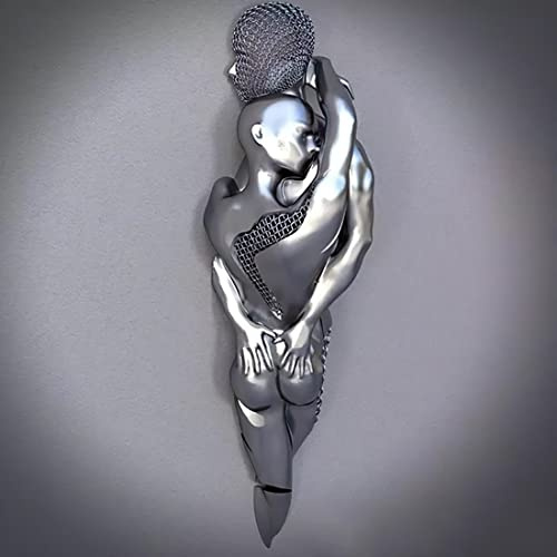 Love Heart 3D Effect Wall Art, Abstrakte Metallfigur Skulptur Leinwand Malerei hängende Malerei, Wanddeko Wohnzimmer, Leinwand Wandbilder für Wohnzimmer/Schlafzimmer/Büro-Deko (K-Silver, 50x50cm)