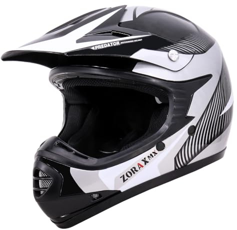 Zorax White/Silver L (53-54cm) Kids Children Motocross Motorbike Helmet Dirt Bike ATV Motorcycle Helmet ECE 22-06