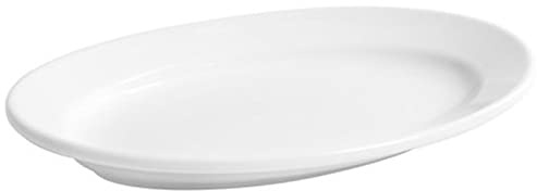 Acan Tradineur - Fuente ovalada Elba de vidrio opal, bandeja para servir, extra resistente, vajilla de cocina, apta para lavavajillas y microondas (Blanco, 30 x 22,6 cm)