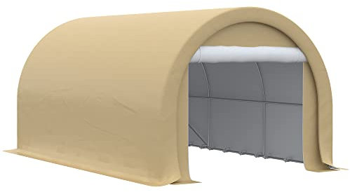 Outsunny Carport Tente de Garage 5 x 3 x 2,4 m, abri Voiture extérieur, Tente de Stockage avec Porte Enroulable zippée, Acier galvanisé, PE Haute densité 190 g/m², Beige