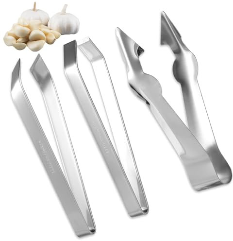 3pcs Garlic Peeler Tweezers en Acier Inoxydable avec Dissolvant de Fruits et Légumes, Fishbone Tweezers Éplucheur d'Ail Simple Portable Pinces à Éplucher l'Ail Outil pour la Cuisine