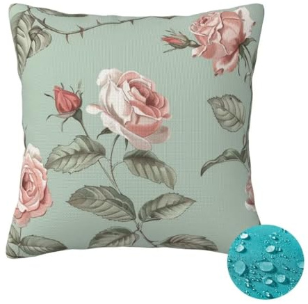 Outdoor Kissen Wetterfest 2 Stück Grün Kissenbezug 35x35 cm, Sommer Gartenkissen Deko Outdoor Sitzkissen Wetterfest, Kissenbezüge Blume Pillow Cover Outdoorkissen für Balkon Patio Garten Deko -OZ212