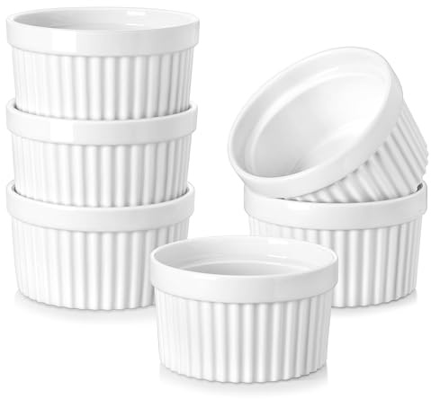 MALACASA, Series Ramekin dish, 6 Piezas 320ML Mini Cuencos y Platos de Postre/Snack/Salsa Crema de Cerámica Modelo para Hornear