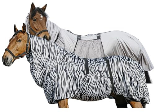 Riding World - Ekzemerdecke Zebra | Fliegendecke mit abschwitzender Wirkung | Pferdedecke mit Bauchlatz & verstellbaren Riemen & Bändern | Abschwitzdecke Pferd & Pony | Stalldecke Zebra-Look | 145 cm