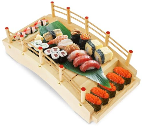NZWBSHSSP Sushi Plate Sushi Serving Tray Wood Sushi Bridge Serving Plate Japanese Style Sushi Tray Decorative Sushi Serving Platter Appetizer Plate for Home Kitchen Restaurant Buffet Party