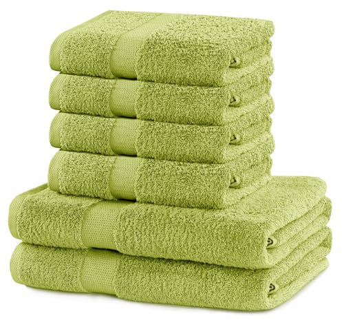 DecoKing 6er Set Baumwolle Qualität 525g/m² 4 Handtücher 50x100 cm und 2 Badetücher 70x140 cm seladongrün grün saugfähig Marina