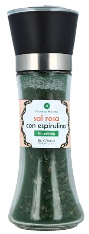PLANETA HUERTO | Molinillo Sal Rosa con Alga Espirulina ECO 200g – Sal Mineral y Espirulina Ecológica, Ricas en Minerales y Antioxidantes Naturales