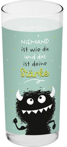 Sheeepworld H:PPY life 74168 - Bicchiere con scritta in lingua inglese Mostro, in vetro con motivo divertente, 50 cl, altezza 16 cm, regalo di compleanno