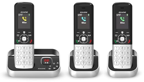 ALCATEL FX990 Voice Trio - Téléphone Fixe sans Fil DECT avec Répondeur 50 Min - Écran Graphique Couleur Haute Résolution - Mains Libres - Blocage des Appels - Sonnerie VIP - 3 Combinés - Noir/Gris
