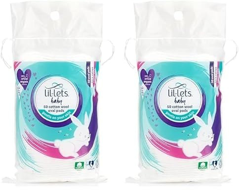 Lil-Lets Baby Cotton Wool Oval Pads, Certified Organic, 100% Pure Cotton Wool, Soft and Absorbent, Gentle on Baby's Delicate Skin, Dermatologically Tested, Ideal for Newborns, Pack of 100 Oval Pads