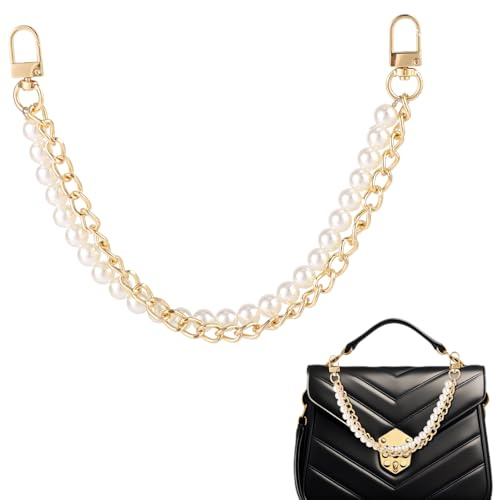 Cadena Perlas Para Bolso, Extensor de Bolso Perlas de 32cm Correa Imitación con Hebillas Metálicas Accesorios Repuesto para Bolsos Carteras Clutches y Manualidades (Dorada)