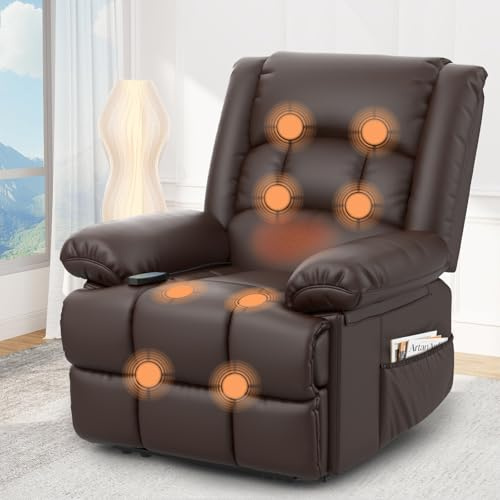Srfzluxy Recliner Armchair Recliners with Massage & Heat, Padded Armrest & Cushion Extended Footrest, Manual Adjustable Single Sofa with Dual Side Pockets, Reclining Chairs Living Room Sofa Chair