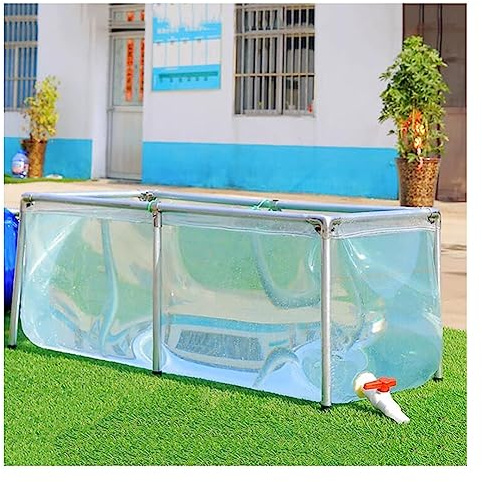 Transparent Fish Pond Thicken Canvas Pool, Above Ground Swimming Pool PVC Canvas with Steel Frame Ponds Fish Tank Koi Goldfish for Rain Barrel Water Collector (Color : Cle
