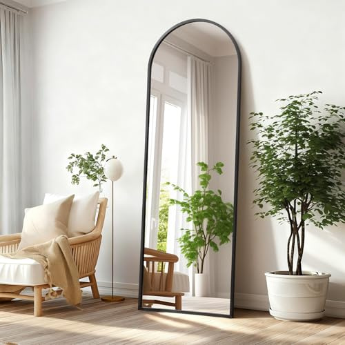 HLFMVWE Arched Full Length Mirror, 120L x 60W cm Wall Mount Mirrors with Aluminum Alloy Frame, Full Body Mirror for Bedroom, Living Room, Dorm, Entryway Black