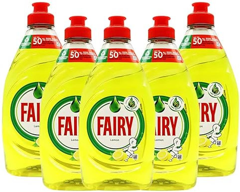 5 X Fairy Lemon Washing Up Liquid 320ml Bottles Powerful Grease-Cutting Dishwashing Liquid Concentrated Formula Long-Lasting Fresh Scent Gentle on Hands Kitchen Cleaning Essential
