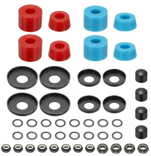 YELARXI Skateboard Bushings, Skateboard Truck Rebuild Long-Board Kit Bushings Washers Pivot Cups-Fitting for (Outdoor Skateboard Parts) 92A & 2 Pack & PU & Blue/Red