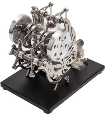 Hot Air Stirling Engine Motor Model, Pigeon Style Dual Cylinder Dual Piston Metal Stirling Engine Kit for Adult, Steam Engine Model Toy Gift for Engineers