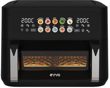EVVO Freidora Sin Aceite Tasty Fryer Advance DUO 10L - Air Fryer con 2800W, Compartimento Divisible, Tecnología Dual Resistencia, Panel Táctil, Multifunción, Temporizador, Antiadherente