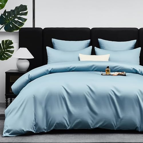 Gezu - Funda nórdica de 240 x 260 cm, satén de algodón, 100% algodón, seda sedosa, brillante, juego de cama de algodón de fibra larga, ropa de cama con cremallera y 2 fundas de almohada de 65 x 65 cm