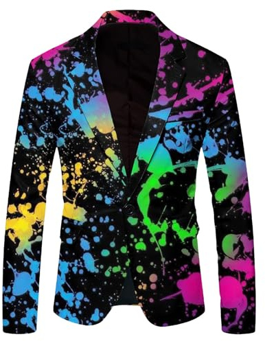 Zanisouta Blazer à manches longues pour homme - Multicolore - Combinaison funky - Combinaison fluo LGBT Pride - Mois de fierté - Costume de carnaval - Tenue sportive et élégante - Loisirs