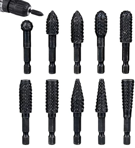 WUWENY Set di 10 raspa per legno Stubby con gambo esagonale da 6,35 mm, fresa per trapano per intagliare e incisione, funzionamento manuale