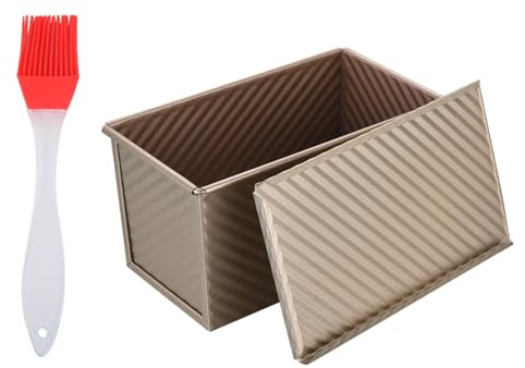 QKNOSM Pullman - Teglia per pagnotta con coperchio, 450 g, include una spazzola in silicone antiaderente, teglie per il pane con coperchio, per forno, torte fatte in casa, pane tostato (21 x 12 x 11,7