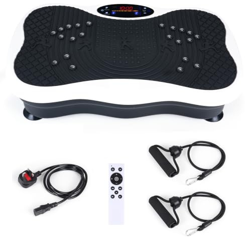 Ruication Vibration Plate Exercise Machine, Vibration Fitness Trainer with Bluetooth Speaker and Resistance Bands, Auto or Manual Speed Control, Home Exercise Equipment for Fitness Body Toning