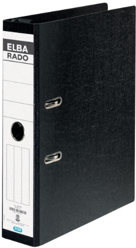 ELBA Hängeordner rado Hartpappe DIN A4 7,5 cm breit mit schwarz mit Hängeschwenkbügel aus Kunststoff Ring-ordner Aktenordner Briefordner Büroordner Pappordner Schlitzordner Blauer Engel, 1 Stück
