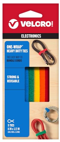 VELCRO Brand ONE-WRAP Ties | Cable Management, Wires & Cords | Self Gripping Cable Ties, Reusable | 5 Ct - 8 x 1/2 | Multi-color