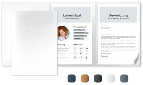 20 Stück 3-teilige Bewerbungsmappen Kristall-Weiß Metallic - inkl. 20 Versandumschläge in Weiß - Premium-Qualität mit hochwertiger Prägung BEWERBUNG - direkt vom Hersteller STRATAG