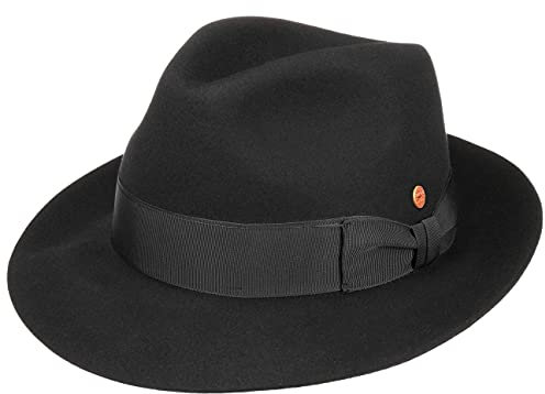 Mayser City Fanal Bogarthut Herrenhut Haarfilzhut Filzhut Fedora Damen/Herren - Made in The EU mit Futter, Ripsband Herbst Sommer Frühjahr Winter Frühling-Sommer Herbst-Winter - 56 cm schwarz