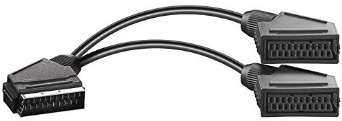 BestPlug 20cm Y Audio Video Kabel Adapter Verteiler Splitter Weiche, 1 Scart Stecker männlich auf 2 Scart Buchse Kupplung weiblich, Schwarz (Verbesserte Version v.1.8)