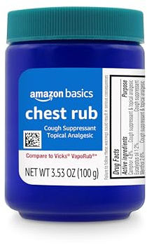 Amazon Basics Chest Rub Cough Suppressant and Topical Analgesic Ointment for Cold, Muscle Aches & Pains Relief, 3.53 Ounce