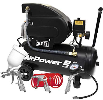 Sealey Direct Drive Air Compressor with 4pc Air Accessory Kit, 24L, 2hp, 5.8cfm, 116psi, 1.5kW - SAC2420APK