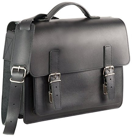 Hamosons - Lässige Aktentasche/Lehrertasche Größe M aus Leder, Schwarz, Modell 605