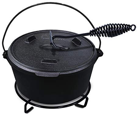 ACTIVA Dutch Oven Set [3,5L] - Hochwertiger Feuertopf mit innovativem Zubehör, Dutchoven inkl. Hitzeschutz Haken & abnehmbarem Fuß-Gestell