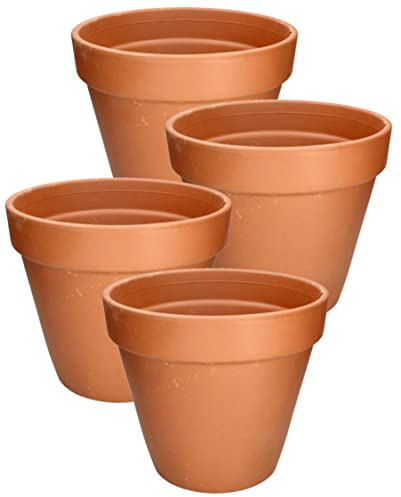 KOTARBAU® Juego de 4 macetas de Terracota con Borde 11 cm para Interiores y Exteriores, Tiesto para Plantas, Arcilla de Terracota, Maceta para balcón o jardín, Cerámica sin esmaltar