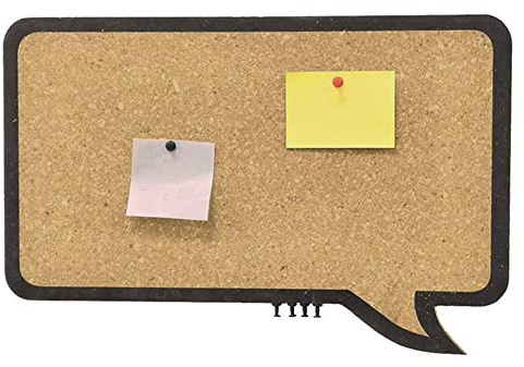 BAKAJI Pinnwand aus Kork in Comic-Form mit schwarzem Rahmen Memo Dekoration Haus Einrichtung Büro Modernes Design für Wand mit schwarzen Pins Vintage 44 x 29 cm