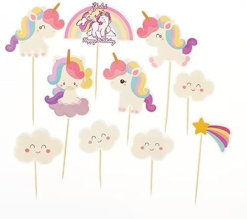 Topper de Gâteau,Licorne Cupcake Toppers 10 Pièces Décorations de Gâteau D'anniversaire pour Les Enfants Anniversaire Bébé Douche Fête de D'anniversaire Mariage